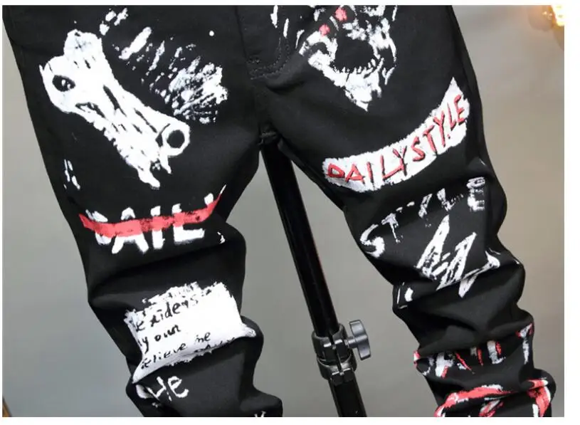 Printing jeans men's Джинсы 2021 autumn and winter new 3D three-dimensional stretch digital youth men's black tights