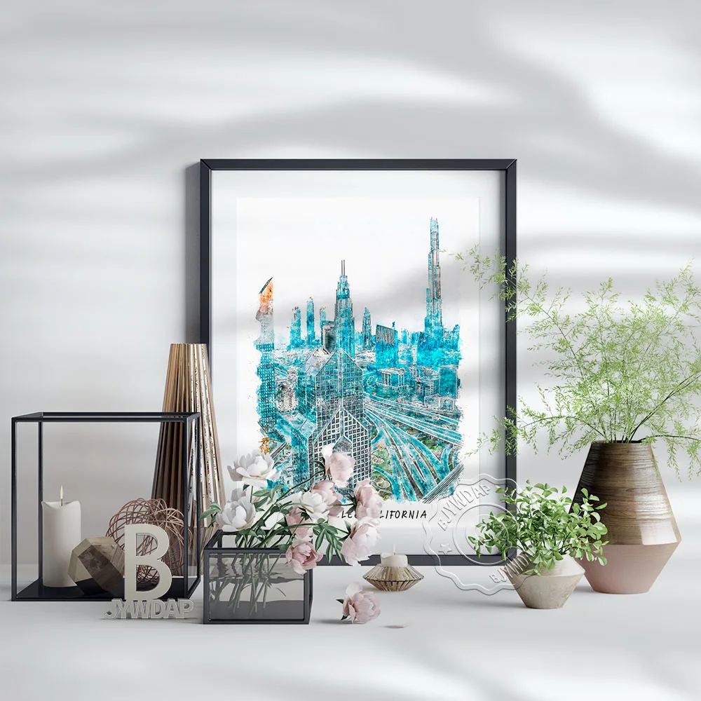 

Watercolor City Los Angeles California Poster, Los Angeles Scenery Art Print, California Travel Wall Stickers Home Decor Gift