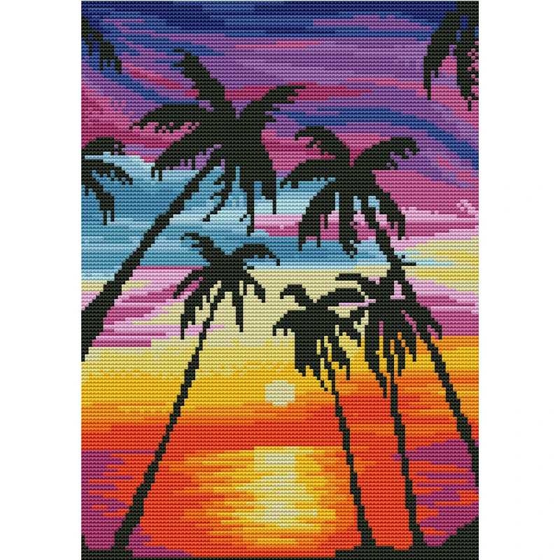 

DIY Cross Stitch Kit Beach Tree Butterfly Picture Embroidery Landscape Painting Home Decoration Wall Painting Handmade Gift