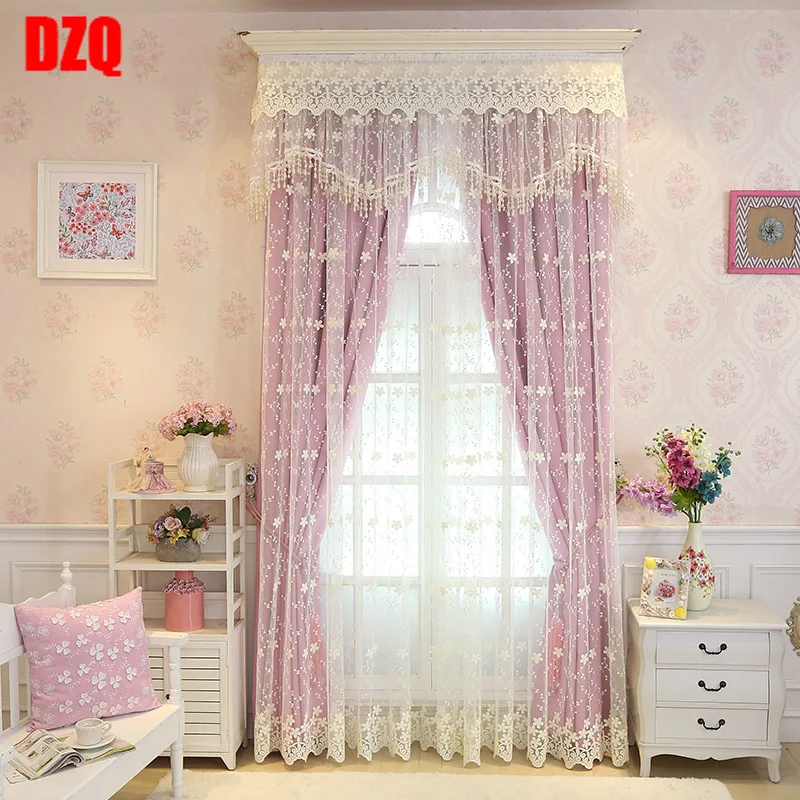 

Finished Curtains for Bedroom Pastoral Lace Embroidery Tulle Valance Curtain for Living Room Window Yarn Pure Color High Shade