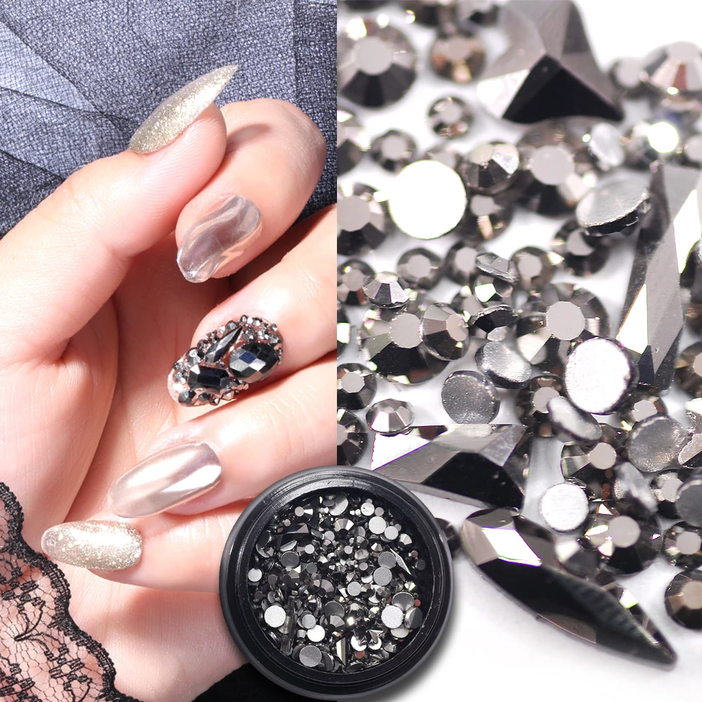 

5 Colors Nail Art Rhinestone Mixed Shape Flat Base Nail Jewelry Glass Rhinestone For Nail Art Decorations 1 Box