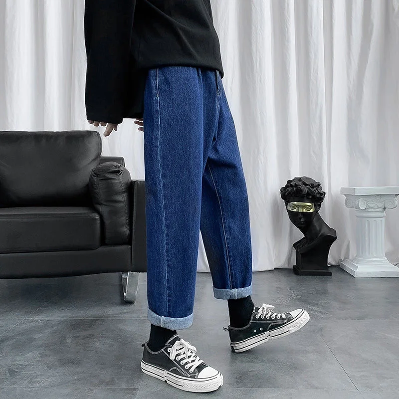 Мужские прямые джинсы однотонные Свободные повседневные универсальные уличные