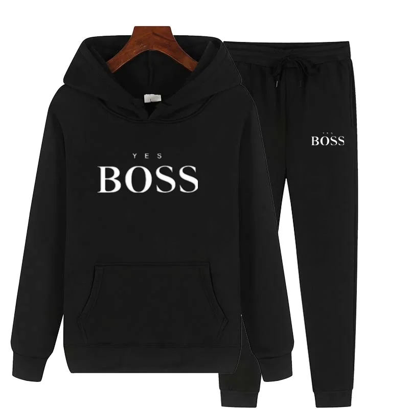 

Spring and Autumn Men's and Women's Two-piece Couple Hoodie + Is the Boss Printed Sports Casual Wear Pullover Sweater