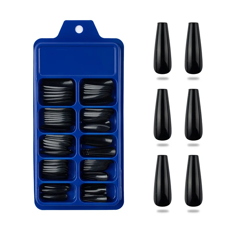 

100PCS False Nail Artificial Nails Tips Black Arcylic Fake Press On Nail Long Coffin Capsule Pure Color Wearable Fingernails