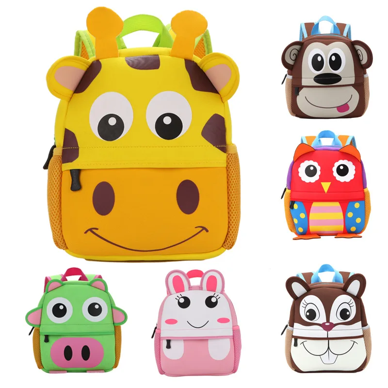 Новые детские рюкзаки с 3D животными, брендовый дизайн, рюкзак для девочек и мальчиков, неопреновые школьные сумки для малышей и детей, мульт...