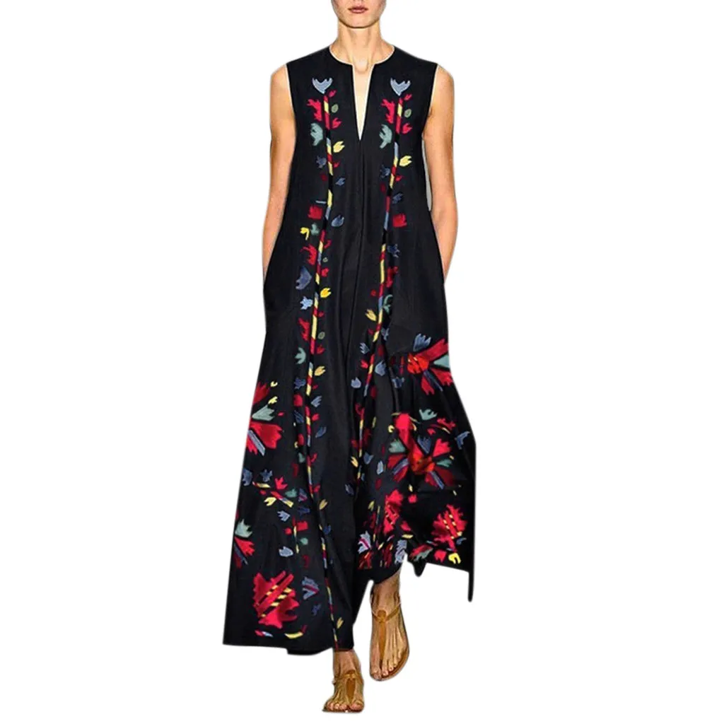 

JAYCOST Women Dress 2020 New Arrival Rose Print Sleeveless Summer Dress O neck Casual Loose Mini Dresses Vestidos