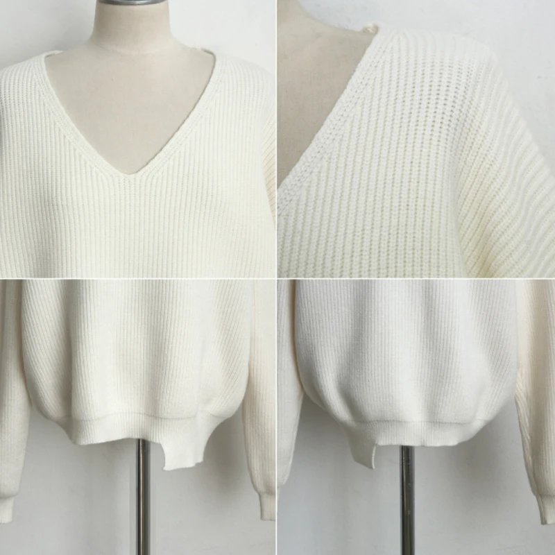 

2021 Autumn Winter Women's Knitwear Sexy V-Neck Minimalist Tops Korean Irregular Hem Knitted Casual Sweaters New Style Vestdiaos