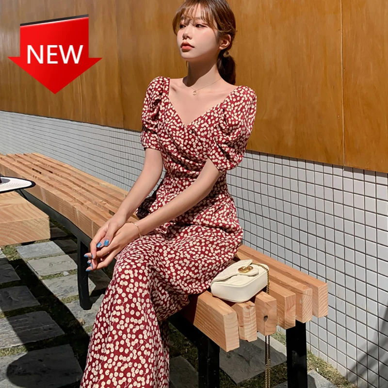 

Женское шифоновое платье с V-образным вырезом и пышными рукавами