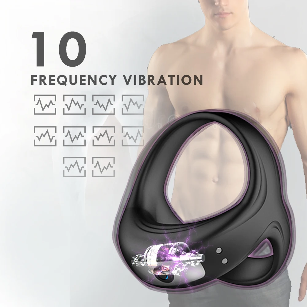 10-частотное вибрирующее кольцо на член мужское для задержки эякуляции мошонки