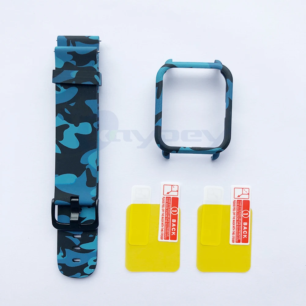 2-PC case 4в1 для Amazfit ремешок Bip 20 мм ремешок для часов Камуфляжный силиконовый браслет для Xiaomi Amazfit Bip Bit молодежный чехол Крышка Аксессуары - Color: 2-PC case