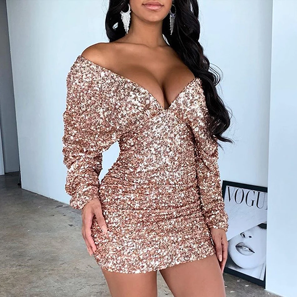 Женское облегающее платье с V-образным вырезом и длинным рукавом | Женская одежда