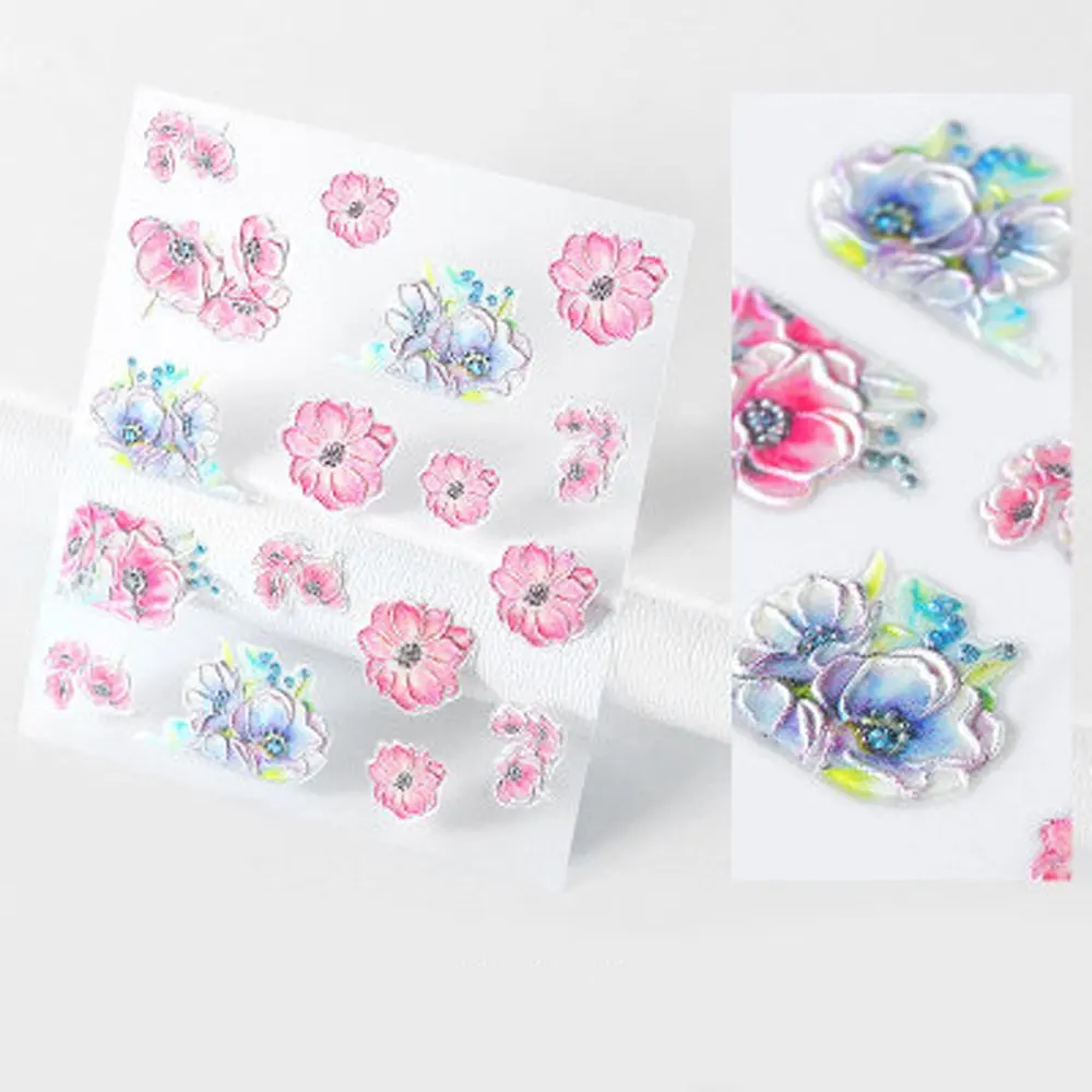 pink flower 1 шт 5D Рельефный цветок лист наклейки для ногтей изысканные самоклеющиеся наклейки Экологичные DIY Декор ногтей Аксессуары для маникюра - Цвет: pink flower