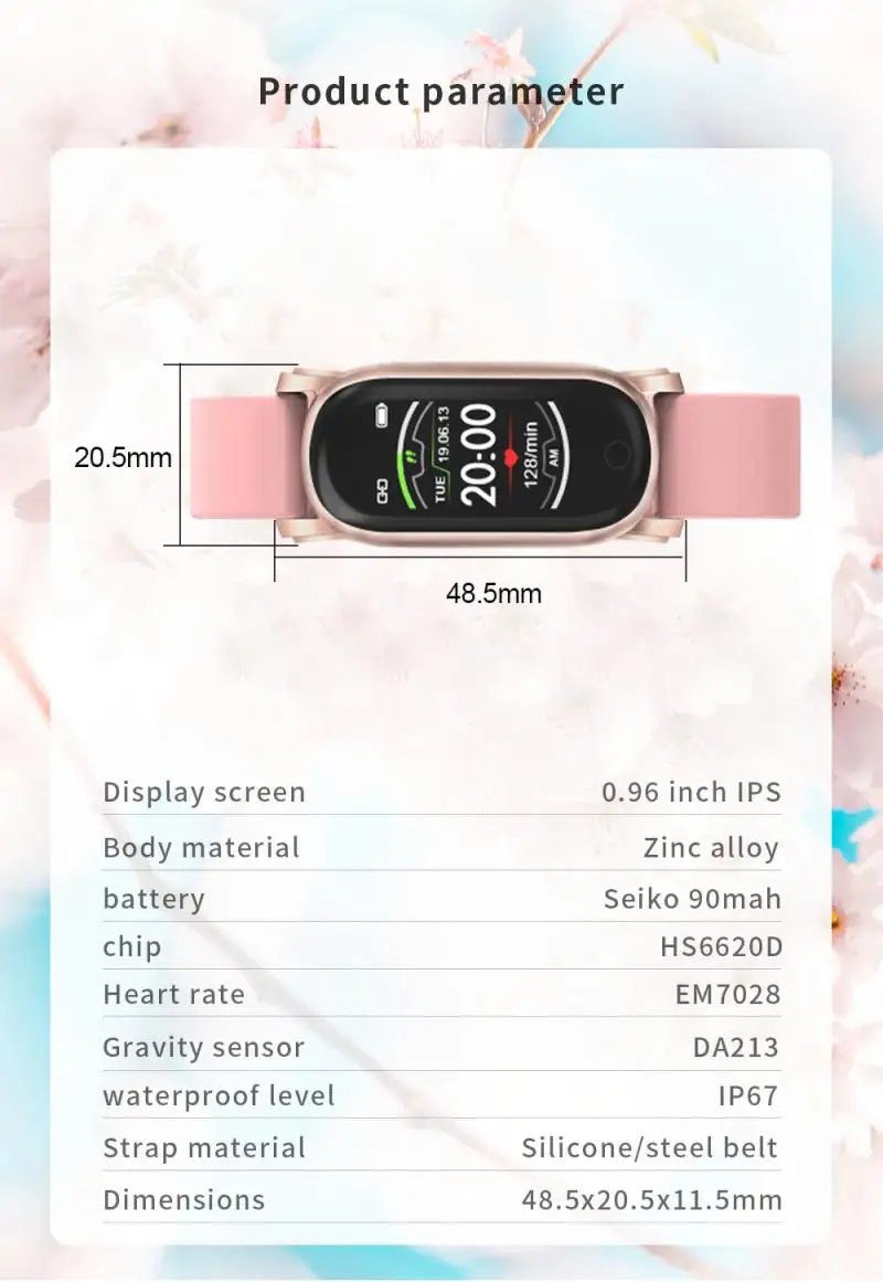 

Smart Bracelet Fitness Tracker For Android IOS Smart band Wristband Menstrual Cycle Reminder Music Smart Band Women Men