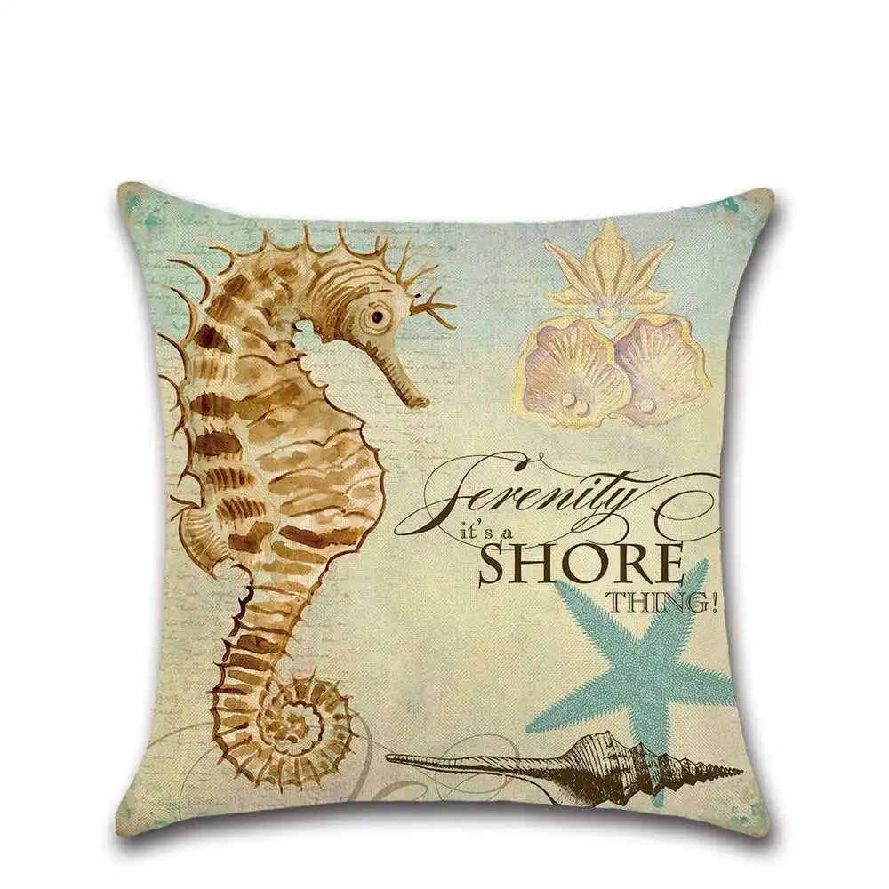 

Linen Sea Turtle Sofa Decorative Hippocampus Conch Pillow Pillowcase 45*45cm Pillow Home Decor