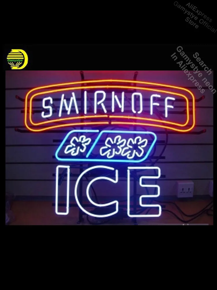 

NEON SIGN For Smirnoff ICE REAL GLASS Tube Store Handcraft Art Beer Bar Shop Room Light Signs Advertisement Sign Lighting Neon