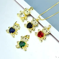 women fashion jewelry bear pendant necklace 5 styles 5 colors design pave setting zircon collares gold chain new necklace 2021