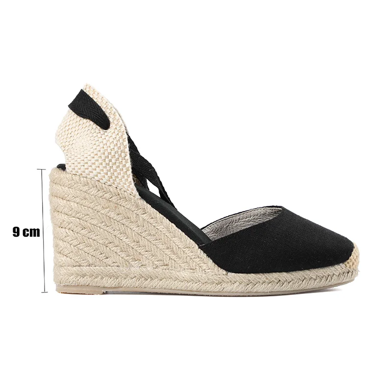 

Womens Summer Espadrille Heel Platform Wedge Sandals Ankle Buckle Strap Closed Toe Shoescross-tied Rubber Lace-up