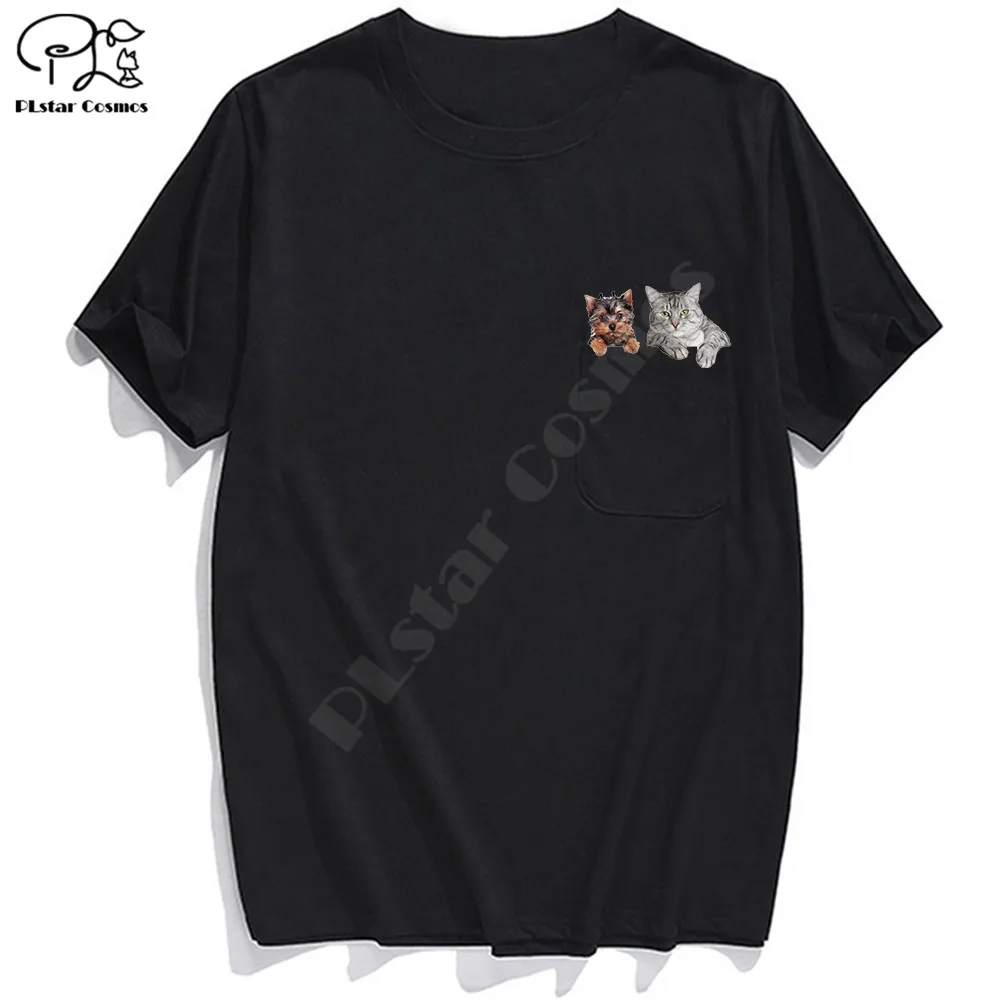 

T Shirt Fashion summer pocket Crooked cat printed t-shirt men's for women shirts Hip hop tops funny cotton tees drop shipping