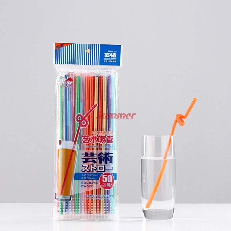 

50pcs/Bag Practical Disposable Plastic Thick Straws Bendable Juice Drinking Flexible 26cm Safe For Home Party Bar Drop shipping
