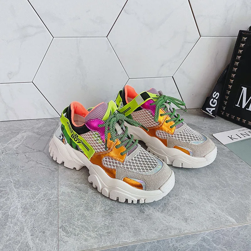 

2021 Spring New All-match Color Women's Shoes Street Fashion Genuine Leather Thick Bottom Ladies Sneakers Fashion Casual Shoes