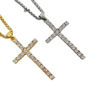 bling bling full big rhinestones cross pendant necklace fashion stainless steel men hip hop rapper necklace jewelry