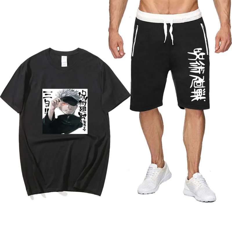 

Summer Two Piece Set Anime Jujutsu Kaisen cotton men's T-shirt Sports Shorts Streetwear Harajuku pantsuit Sets Sweatpants