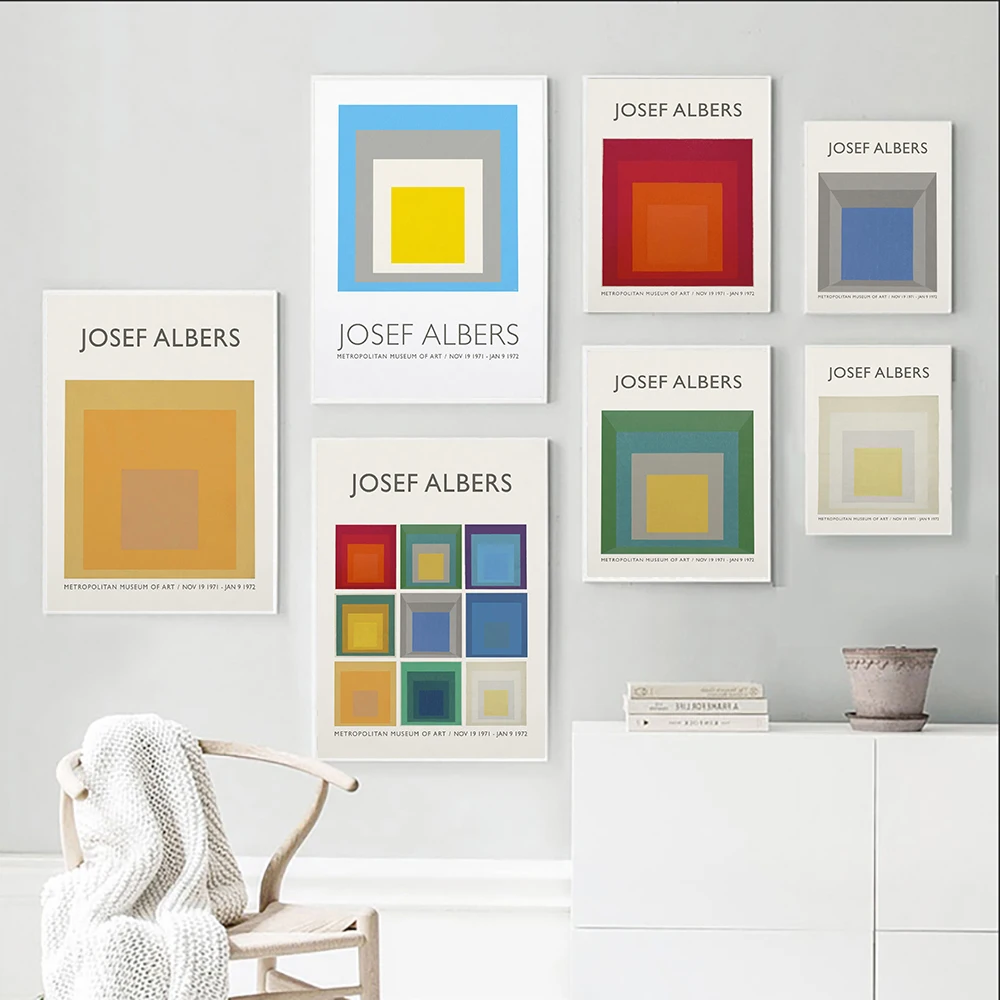 

Josef Albers Exhibition Poster Art Print Modern Abstract Square Canvas Painting Minimalist Wall Pictures Living Room Home Decor