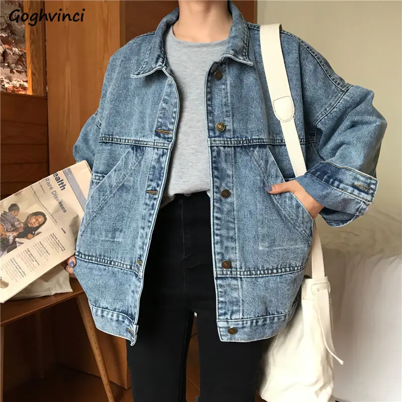 Куртка женская джинсовая с карманами базовая Весенняя модная верхняя одежда в