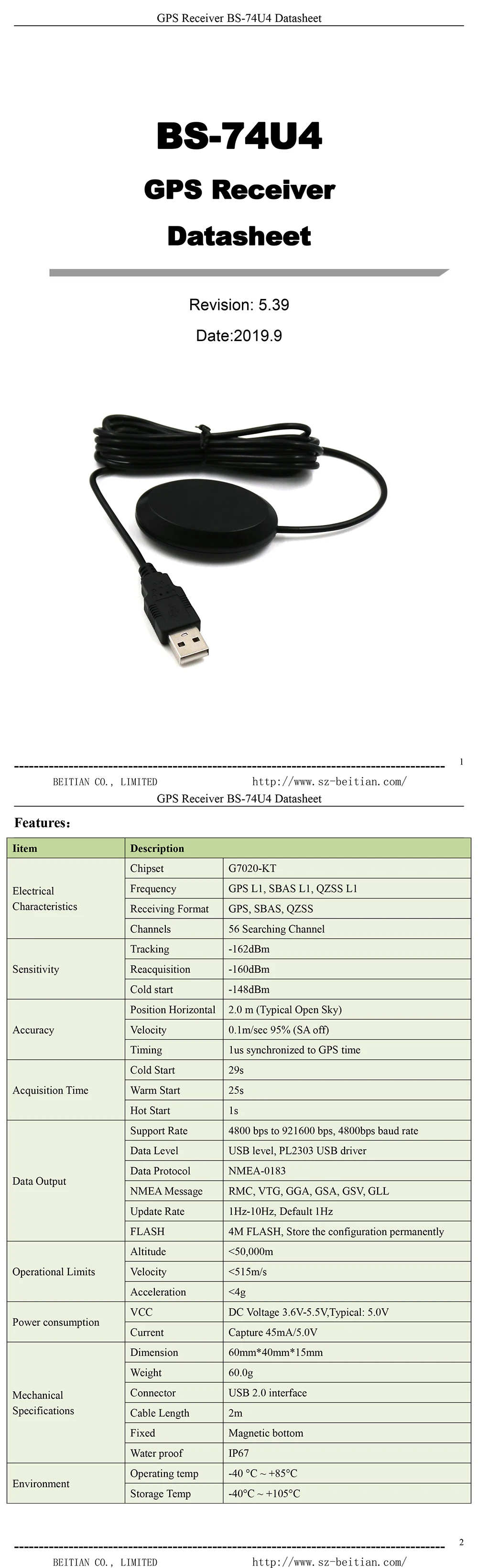 BEITIAN 3,6 V-5,0 V 4800bps PL2303 USB gps приемник NMEA 0183 gps приемник заменить GR-213 BU-353S4 BS-74U4