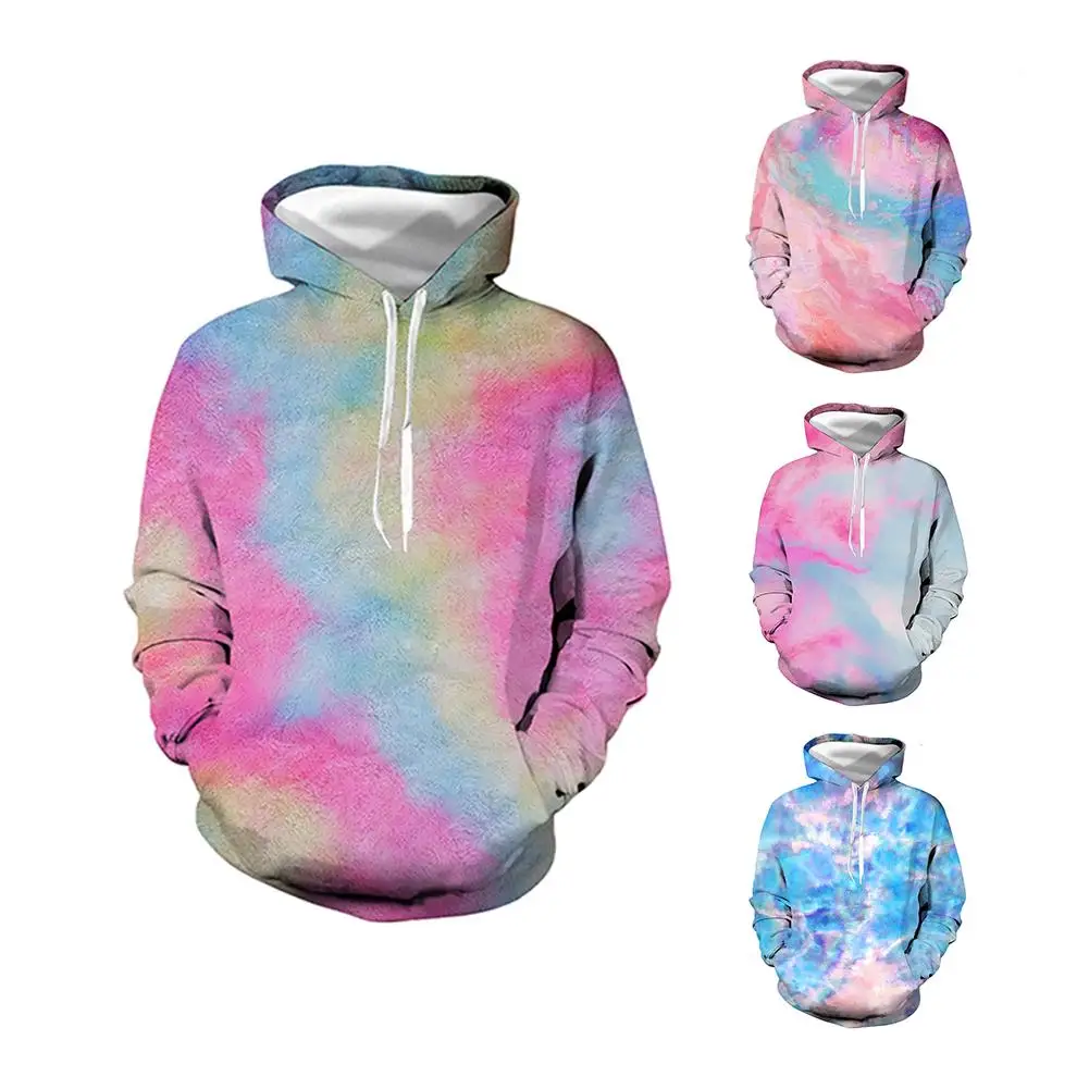 

Women Sweatshirts Unisex Polyester 3D Digital Print Tie Dye Long Sleeve Drawstring Loose Hoodie Autumn Winter Casual Pullovers