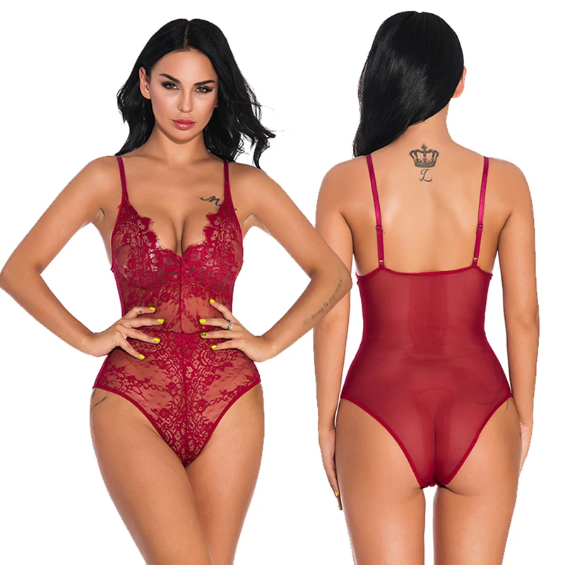 

V-neck lashes lingerie floral lace babydoll sexy lingerie women's one-piece tights
