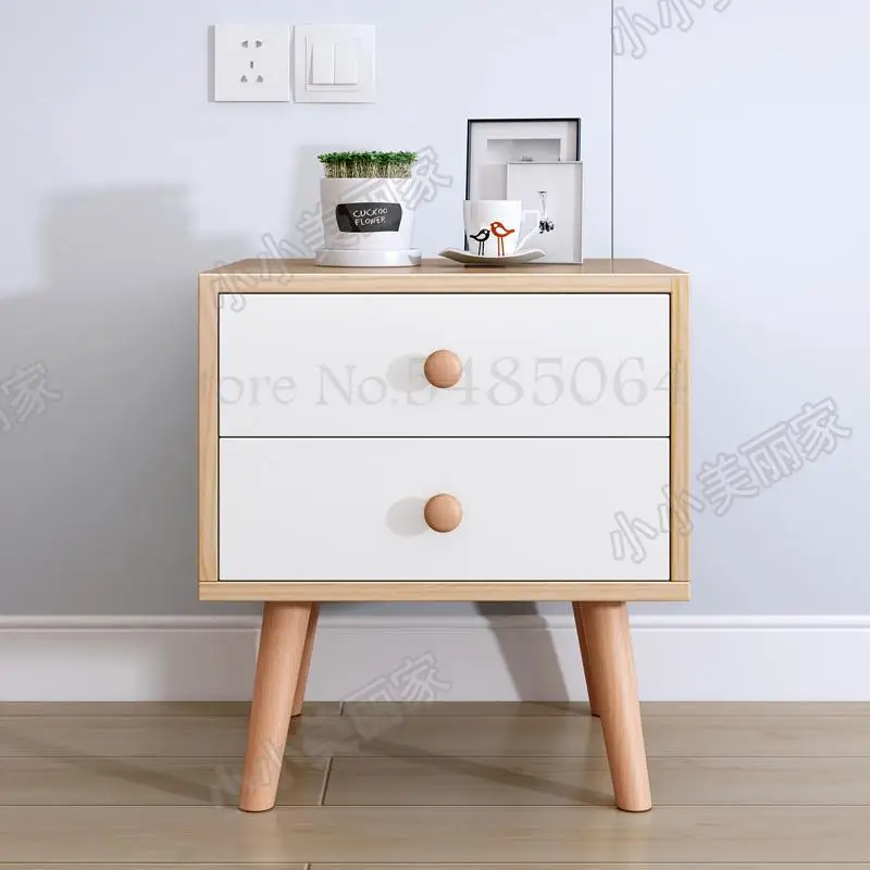 Сплошная деревянная прикроватная тумбочка простая Скандинавская с двумя