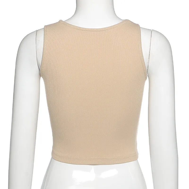 

2021 Summer Irregular Neckline Drawstring Sleeveless Top Short Navel Bare Casual Camisole Women's Wrinkle Bandage Streetwear