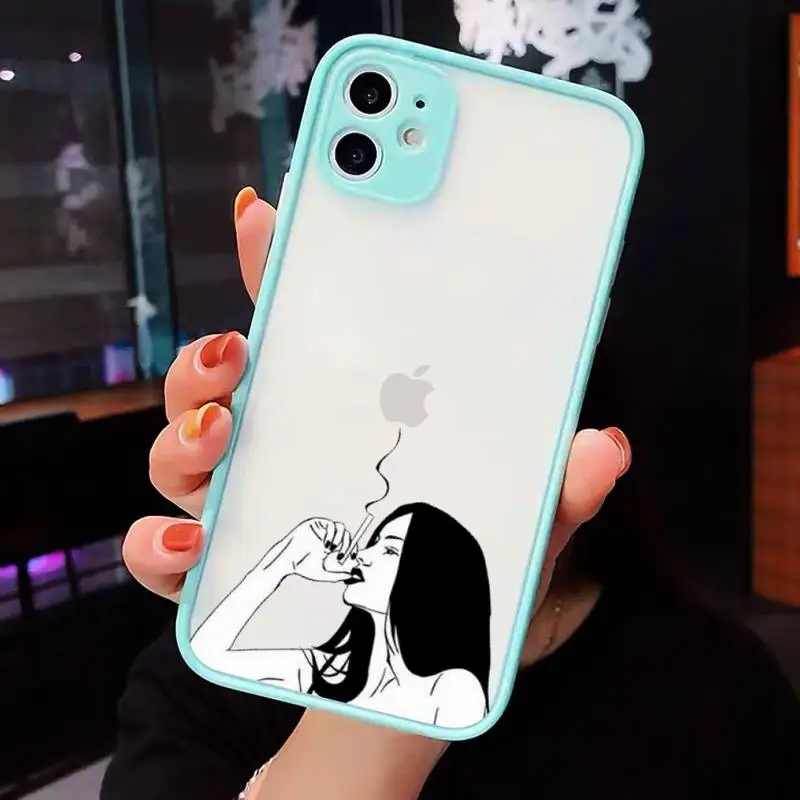 

Cool smoking heartbreaker girl Phone Cases Matte Transparent for iPhone 7 8 11 12 s mini pro X XS XR MAX Plus cover funda