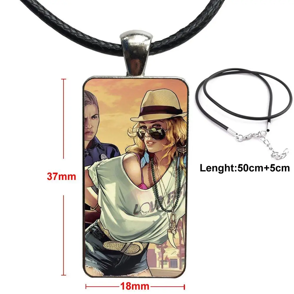 

Grand Theft Auto Gta 5 Gta V For Wedding Vintage Jewelry Steel Color Glass Cabochon Choker Pendant Long Rectangle Necklace