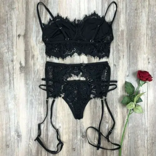 Черный THEFOUND женское Сексуальное белье кружева Babydoll открытый бюстгальтер набор тонкие стринги Нижнее белье Ночное белье наборы бюстгальтер+ трусы - Цвет: Черный