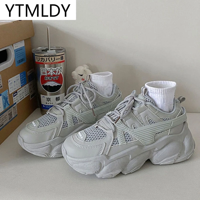 

2021 Fashion Women's Shoes Women's Mesh Breathable Sneakers Comfortable Lace-up Casual Shoes Spring New Walking Platform Shoes