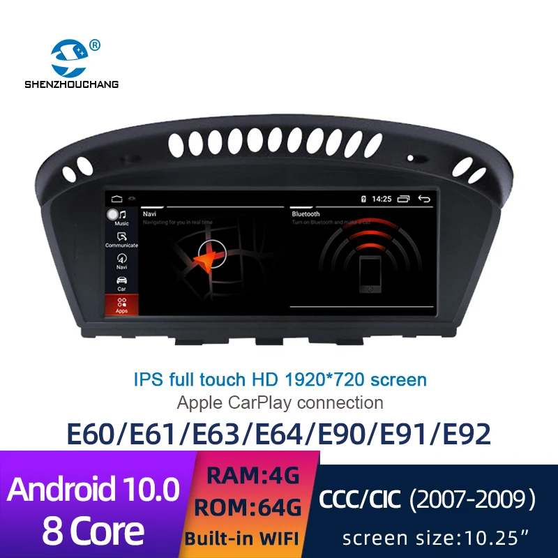 

Автомобильный мультимедийный DVD-плеер с радио, GPS, Android 10,0, 8 ядер, IPS сенсорный экран для BMW E60, E61, E63, система CCC