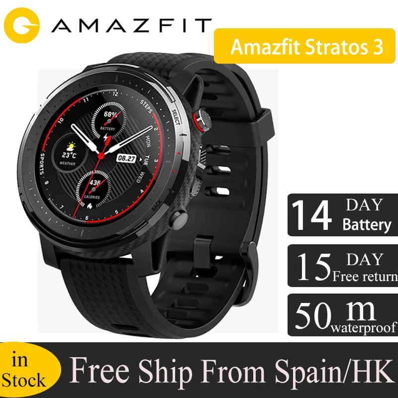 В наличии глобальная версия Amazfit Stratos 3 Смарт часы GPS 5ATM работы при прослушивании
