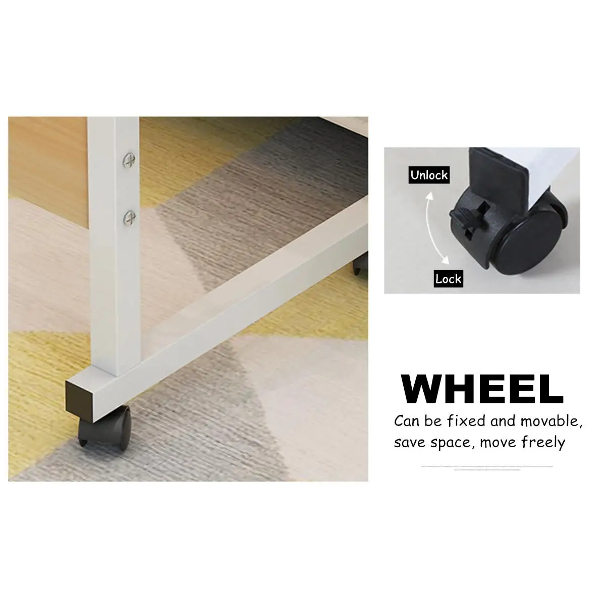 

Computer Desk Adjustable Height Beside Laptop Desk Lapdesk Portable Study PC Writing Table Bedroom Living Office 4 Wheel