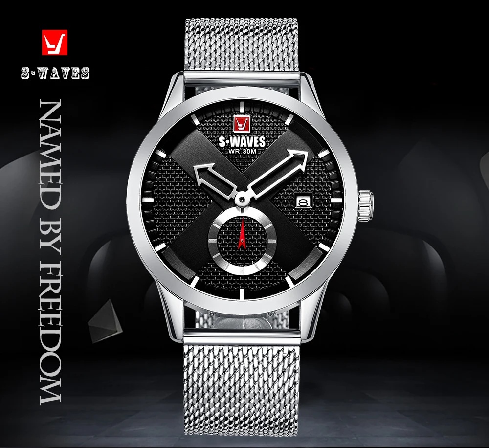 Часы наручные SWAVES Мужские кварцевые Роскошные водонепроницаемые Модные