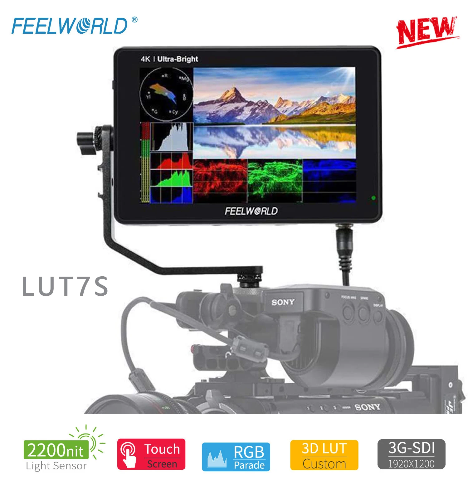 Online Feelworld LUT7S 7 Zoll Ultra Helle 2200nits 3G-SDI 4K-HDMI 3D-LUT Panel Touch Screen DSLR Kamera Feld Monitor Mit Batterie