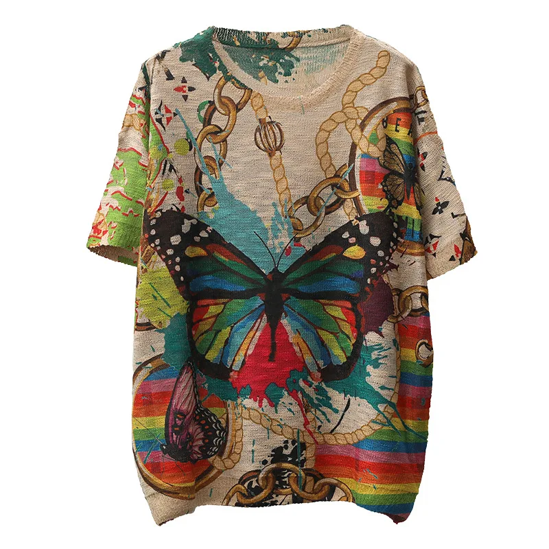 

Max LuLu European Fashion 2021 Style Clothes Women Printed Knitted Tees Ladies Vintage Short Sleeve Tshirt Female Oversized Tops