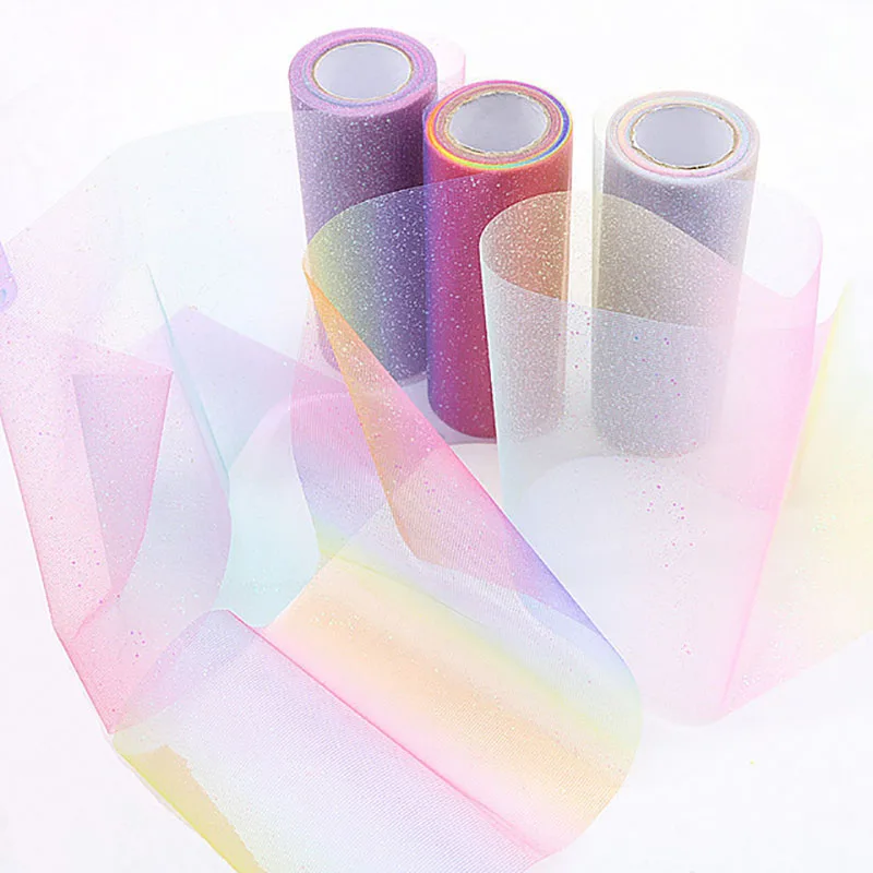 

10Yards Rainbow Glitter Tulle Fabric DIY Craft Sash Princess Dress Tutu Skirt Gifts Packaging Headware Wedding Party Decor IBOWS