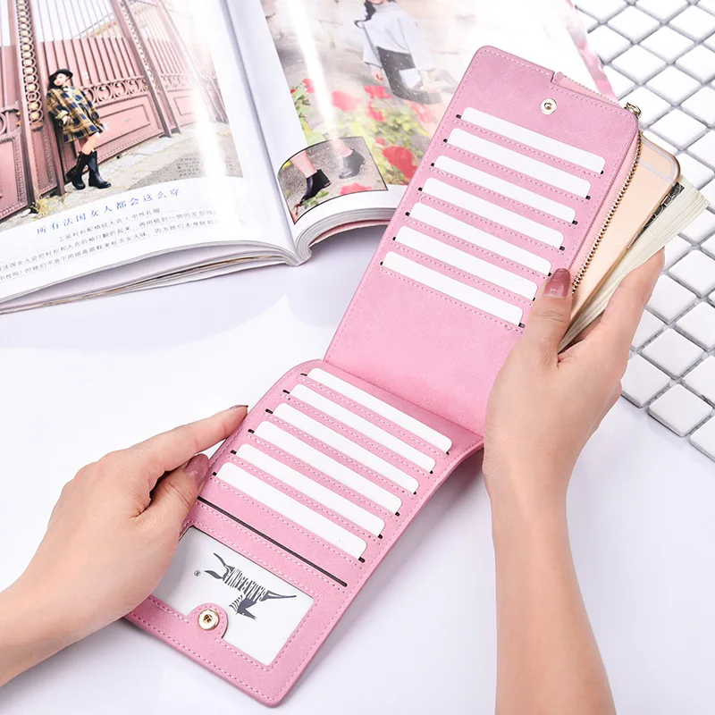 

Catei Karrui Ladies Wallet Long European and American Retro Fashion Multi-card Wallet Zipper Matte Leather Phone Wallet