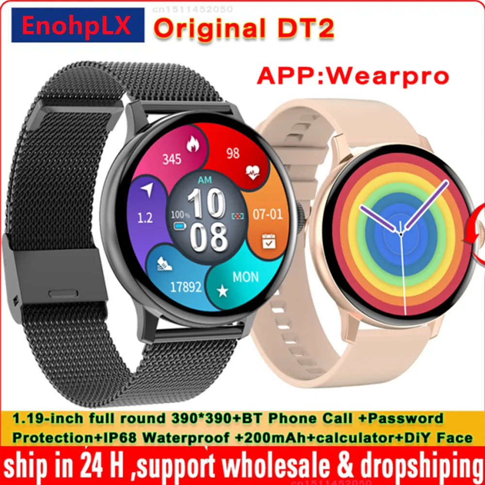 

Original DT2 Men Women Smart Watch BT Phone Dial Call Wireless Charging Password Protection P68 Waterproof Calculator Smartwatch