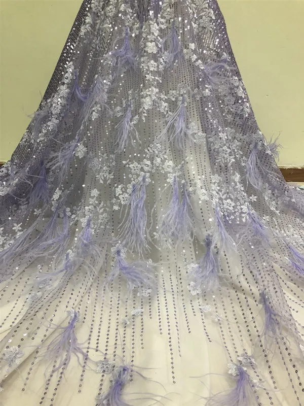 light purple Роскошные африканские блестки кружева ткань высокого качества 3D нигерийские Вечерние Тюль кисточкой кружева ткань для свадьбы вечернее платье - Цвет: light purple