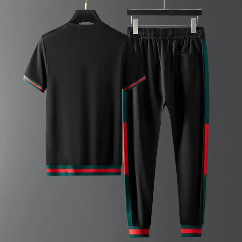 2021 men's suit summer fashion handsome embroidered ice silk short sleeve summer fashion casual set