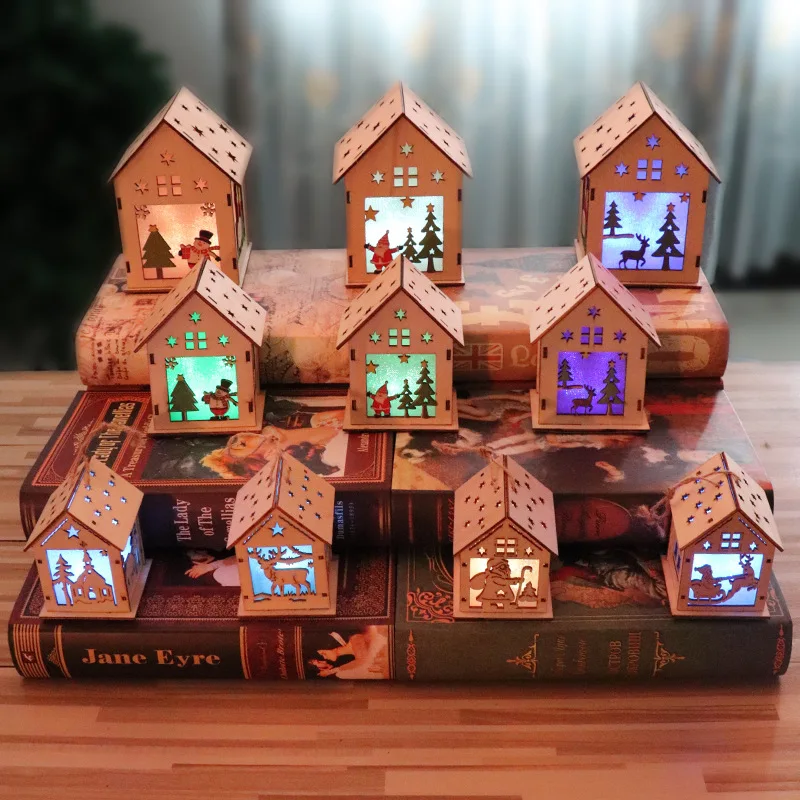 Фестиваль Diy деревянный дом с светильник рождественская елка украшение для дома