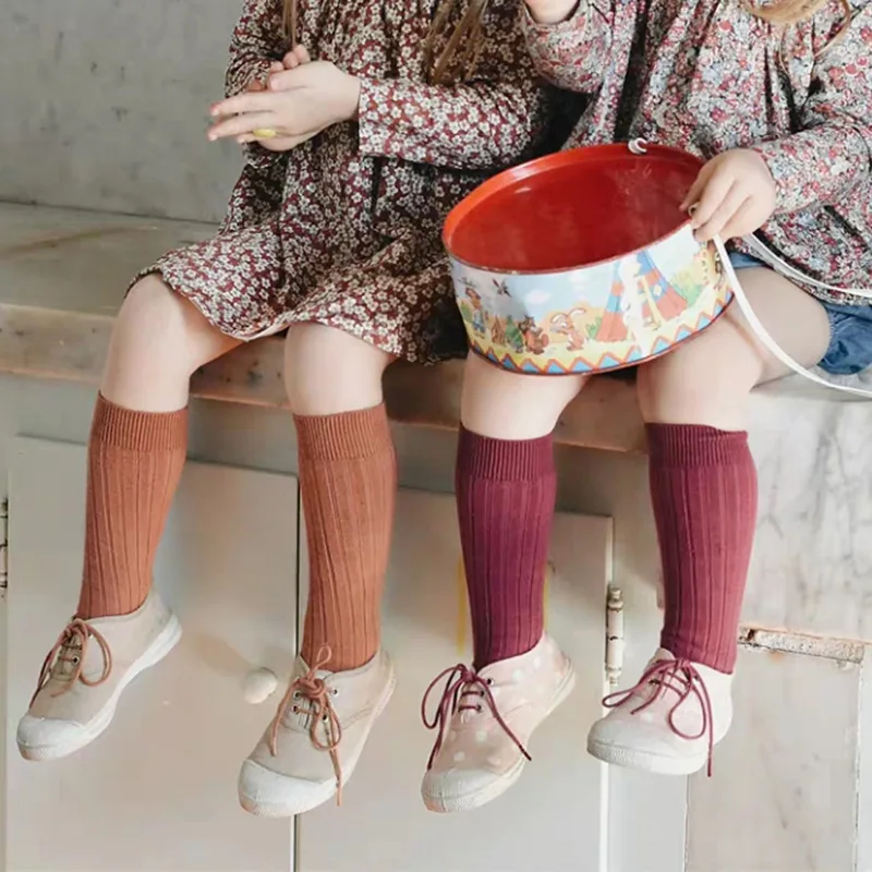 Calcetines largos hasta la rodilla para ni&ntilde;os y ni&ntilde;as, de algod&oacute;n suave, calentadores de piernas de Color s&oacute;lido, primavera y oto&ntilde;o, 2021-0